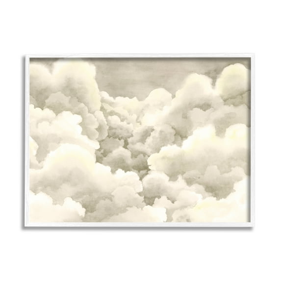 Indtries Soft Pillowy Clouds Muted Neutral Sky Landscape 14 in x 11 in Framed Painting Art Prints, by Stupell Home Décor