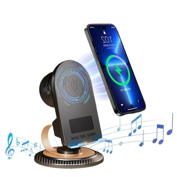 Induction Audio Bluetooth Speaker Five in One Phone Holder (Black)