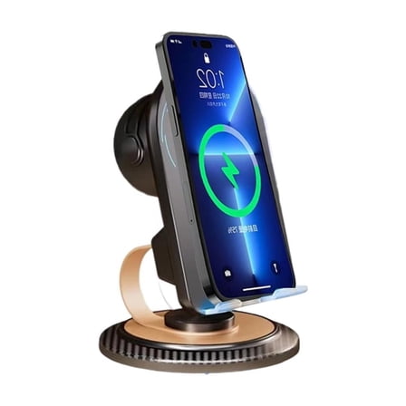 Wireless Induction Speaker & 5-in-1 Phone Holder with Wireless Charging - Compatible with iPhone, Android, Tablets (Black)