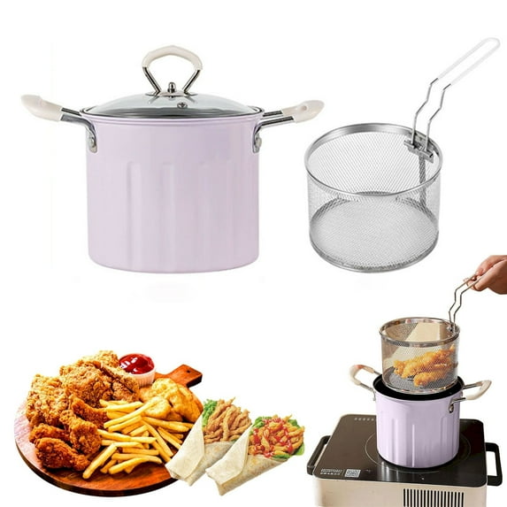 Induction Compatible Non-Stick Pan,Multifunctional Deep Fryer Pot And Container With Strainer Stainless Deep Fryer Pot With Basket Large Capacity Versatile Oil Filter 2 In 1 Oil Strainer Fryin