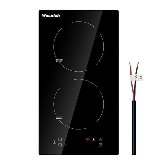 Induction Cooktop 12 inch, Induction Cooktop 2 Burners, Built In Induction Stove, 220V, 3500W, Boost Function (No Plug)