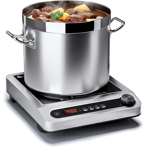 Induction Cooktop, 1800W Commercial Burner, 7.3 Heating Coil Professional Countertop Stove Hot Plate 3 Hours Timer, 18 Levels Temperature & Power