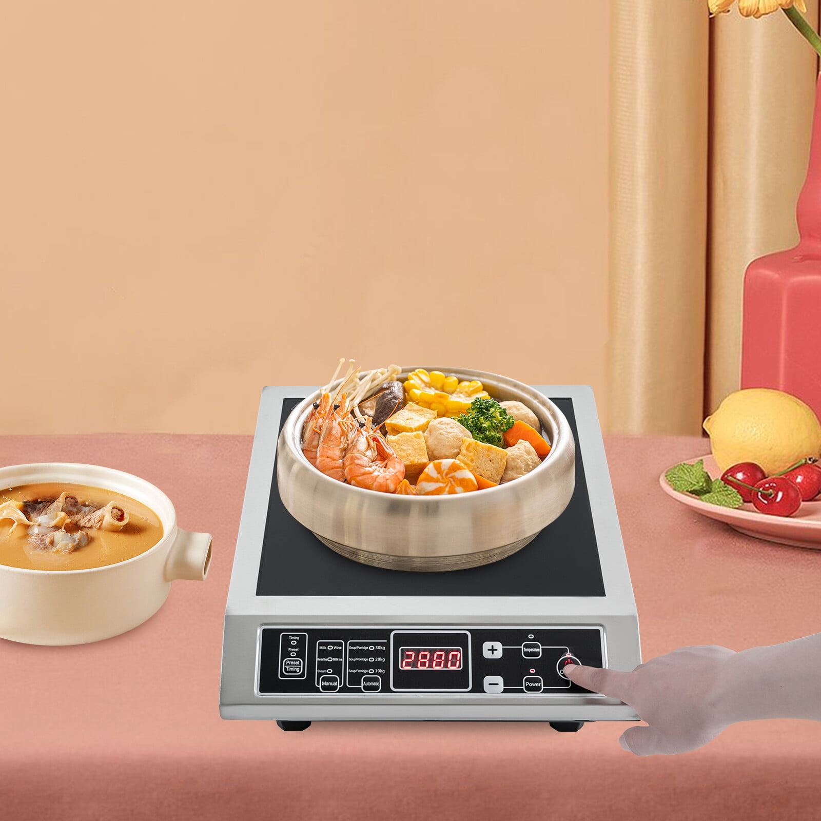 Induction Cooktop, 3500W Induction Cooker Commercial Grade Countertop, Portable Electric Burner 8 Power&Temperature Settings, Auto-Shut-Off 110V Induction Stove Top, 16.54*13.78*4.33in, Black