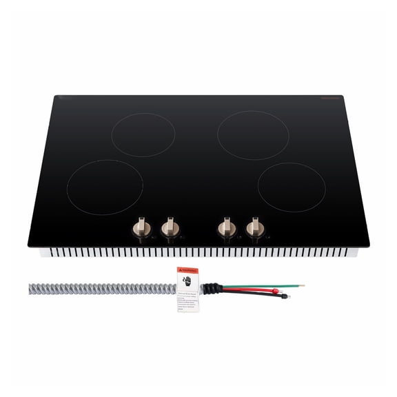 Induction Cooktop 6600W 4 Burner Electric Stove, Built-in Glass Cooktop with Knob Control, 12 Temp Settings, Auto Shut-Off, for Kitchen