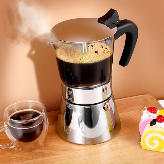 Induction Moka Pot, 9 Cups (15.9 oz) Crystal Glass-Top & Stainless Steel Stovetop Espresso Maker for Home Coffee Brewing