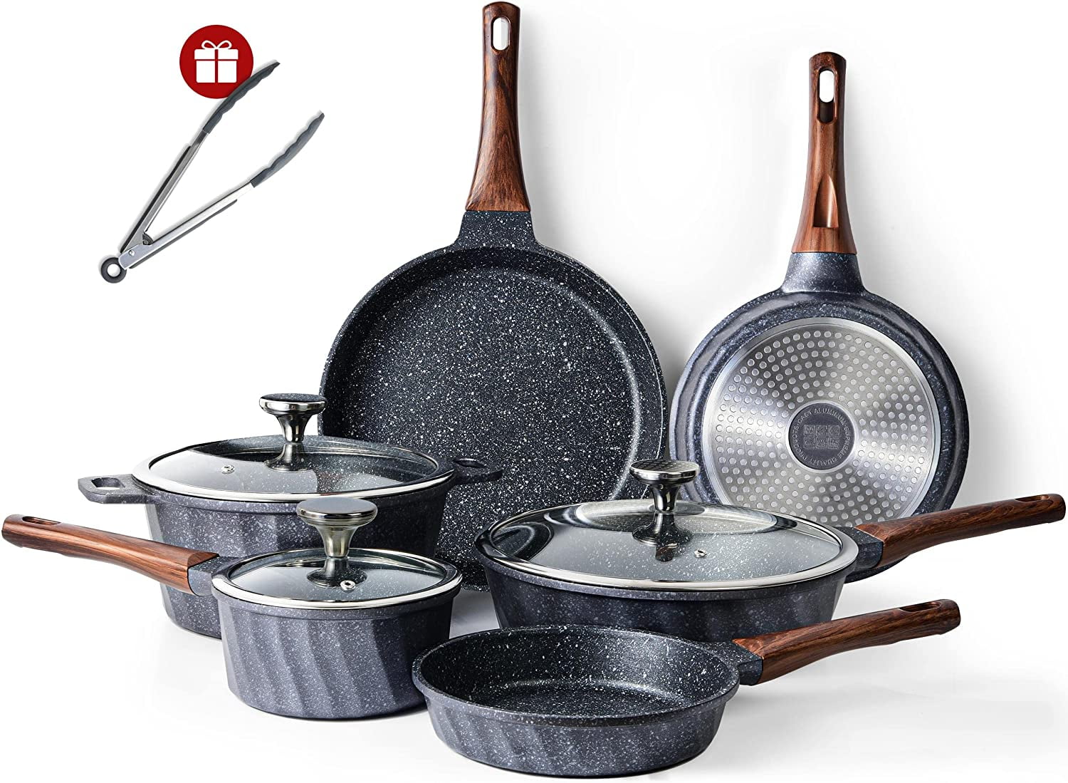 12PCS Nonstick Hammered Granite Kitchen Cookware Cooking Pots Pans Set Grey