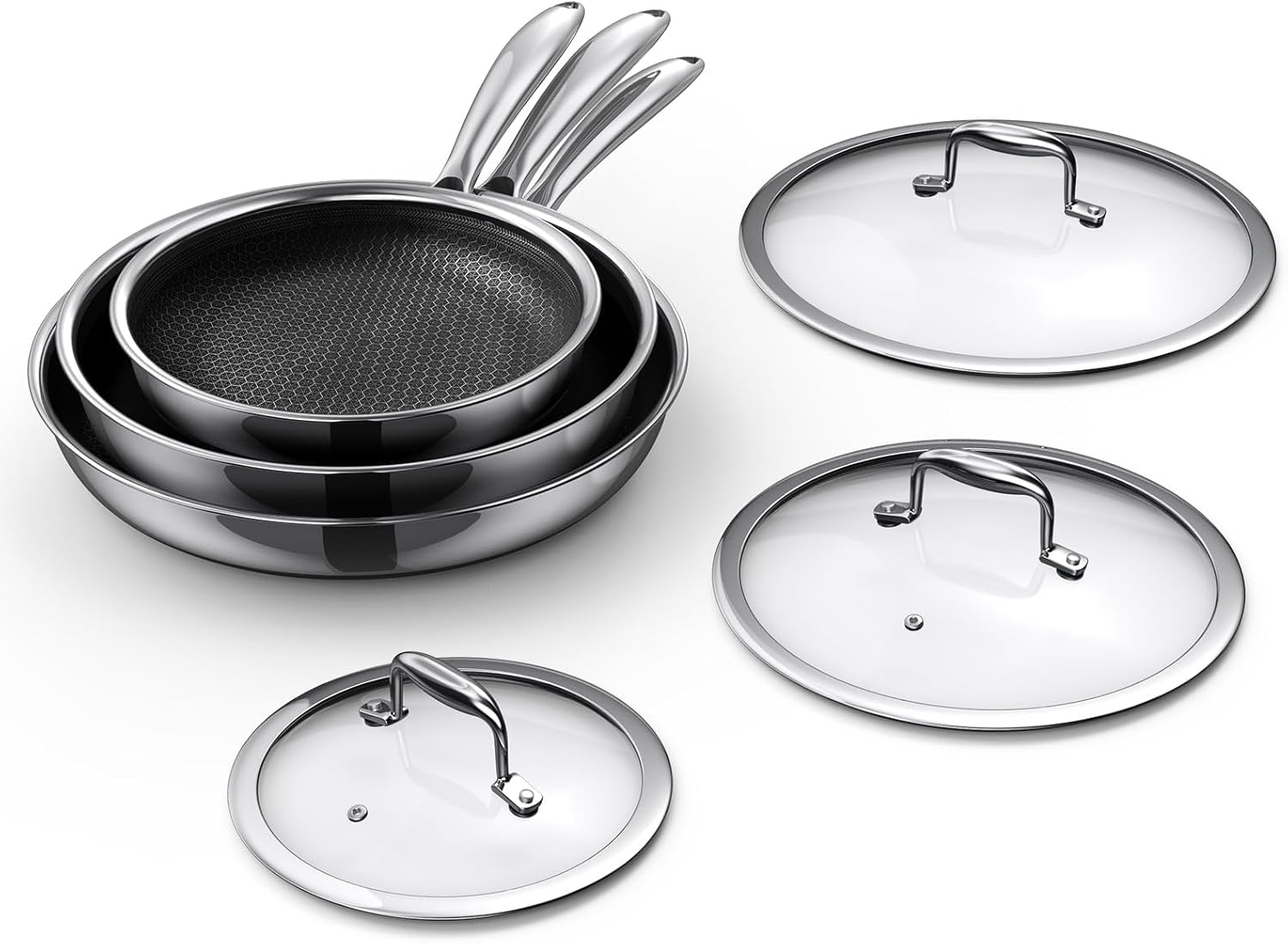 Induction Pots and Pans, Stainless Steel Pots And Pans Set 4pcs With Lid, Induction Cookware For Oven & Dishwasher Safe by CNCJ