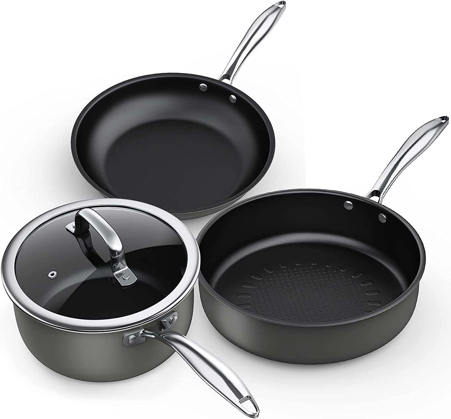 Induction Pots and Pans  Stainless Steel Pots And Pans Set 4pcs With Lid  Induction Cookware For Oven & Dishwasher Safe by MOMOSTAR
