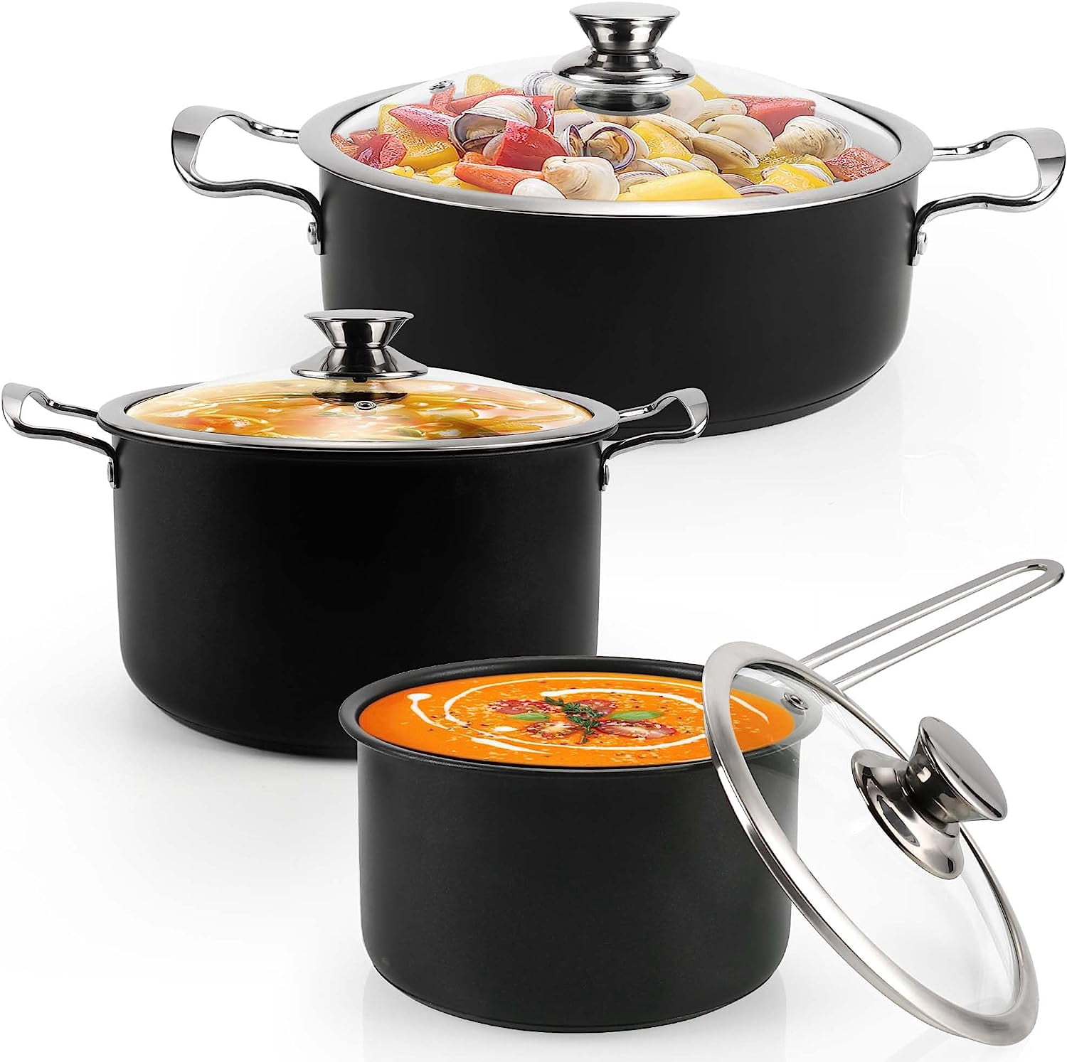 Induction Pots and Pans, Stainless Steel cookeware set 6pcs With Lid, Induction Cookware For Oven & Dishwasher Safe