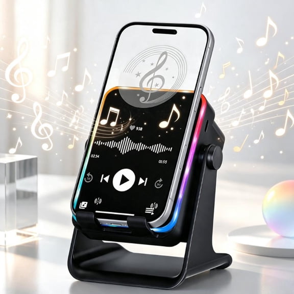 Induction Speaker with Phone Stand,Multiuse Bluetooth Speaker RGB Light