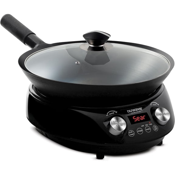 Induction Wok, 3 Wattages 600, 900 & 1500, Precise Temp Controls from 100F to 575F in 5F, Infuse Complex Charred Aroma & Flavor, Authentic 14-inch Carbon Steel Wok Included, Wok Hei