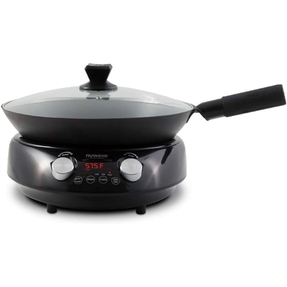 Induction Wok, Precise Temp Controls from 100F to 575F in 5F, Wok Hei, Infuse Complex Charred Aroma & Flavor, 3 Watts 600,900 & 1500, Authentic 14-inch Carbon Steel Wok Included,Black