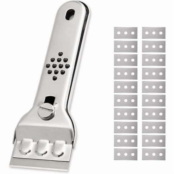 Induction scraper for glass ceramic, stainless steel scraper with 20 blades for glass, induction hob, car, mirror, sticker, cleaning