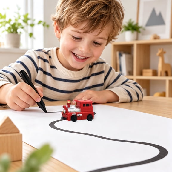 Inductive Car Toy with Marker Pen and Paper – Engineering Vehicle That Follows Black Line – Educational Logical Thinking Toy for Kids