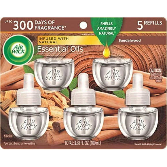 Air Wick Plug in Scented Oil Refill, 5 ct, Sandalwood , Air Freshener, Essential Oils