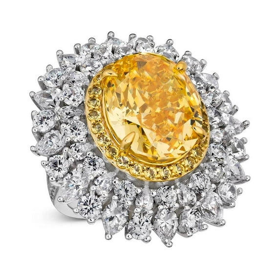 Indulge in your Confidence with TheJewelryHut Fancy Designer Antique Retro Vintage Inspired Royal Style Yellow and White Color Crystalline Silver Ring