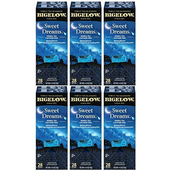 Indulge in Tranquil Nights with Bigelow Sweet Dreams Herbal Tea - 28-Count Boxes (Pack Of 6) - A Blissful Blend of Chamomile & Mint - Caffeine-Free, Wrapped in Luxurious Foil Bags