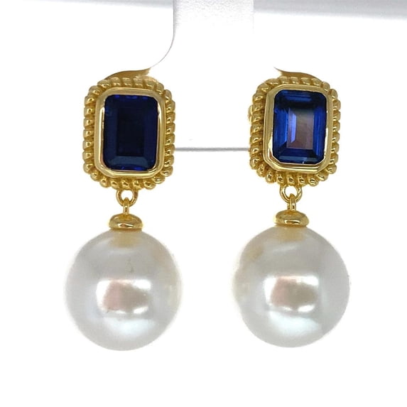 Indulge in Your Confidence with TheJewelryHut Fancy Designer Vintage Inspired Style Blue Crystalline and Pearl Silver Earrings