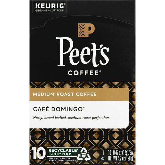 Indulge in the Richness of Peet's Coffee Cafe Domingo K Cup Coffee Pods - Medium Roast | 10 Pods, 3.1 Lb | Perfect for Keurig Brewers.