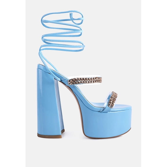 Indulgence Metal Chain Lace Up Chunky Sandals