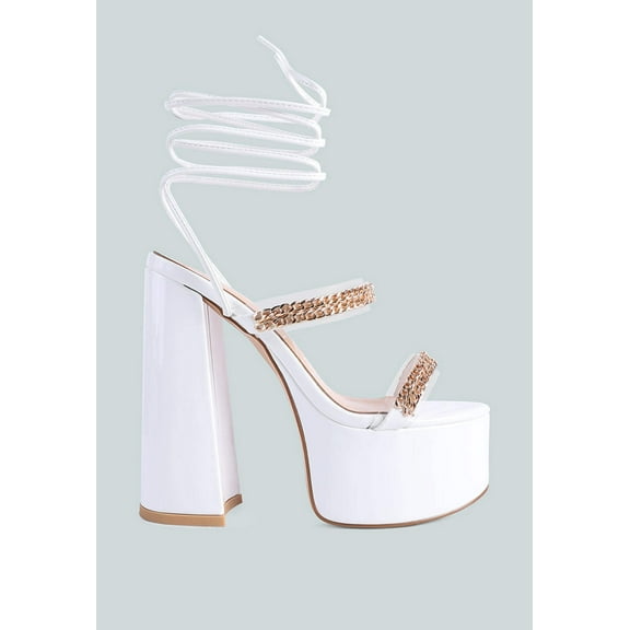 Indulgence Metal Chain Lace Up Chunky Sandals