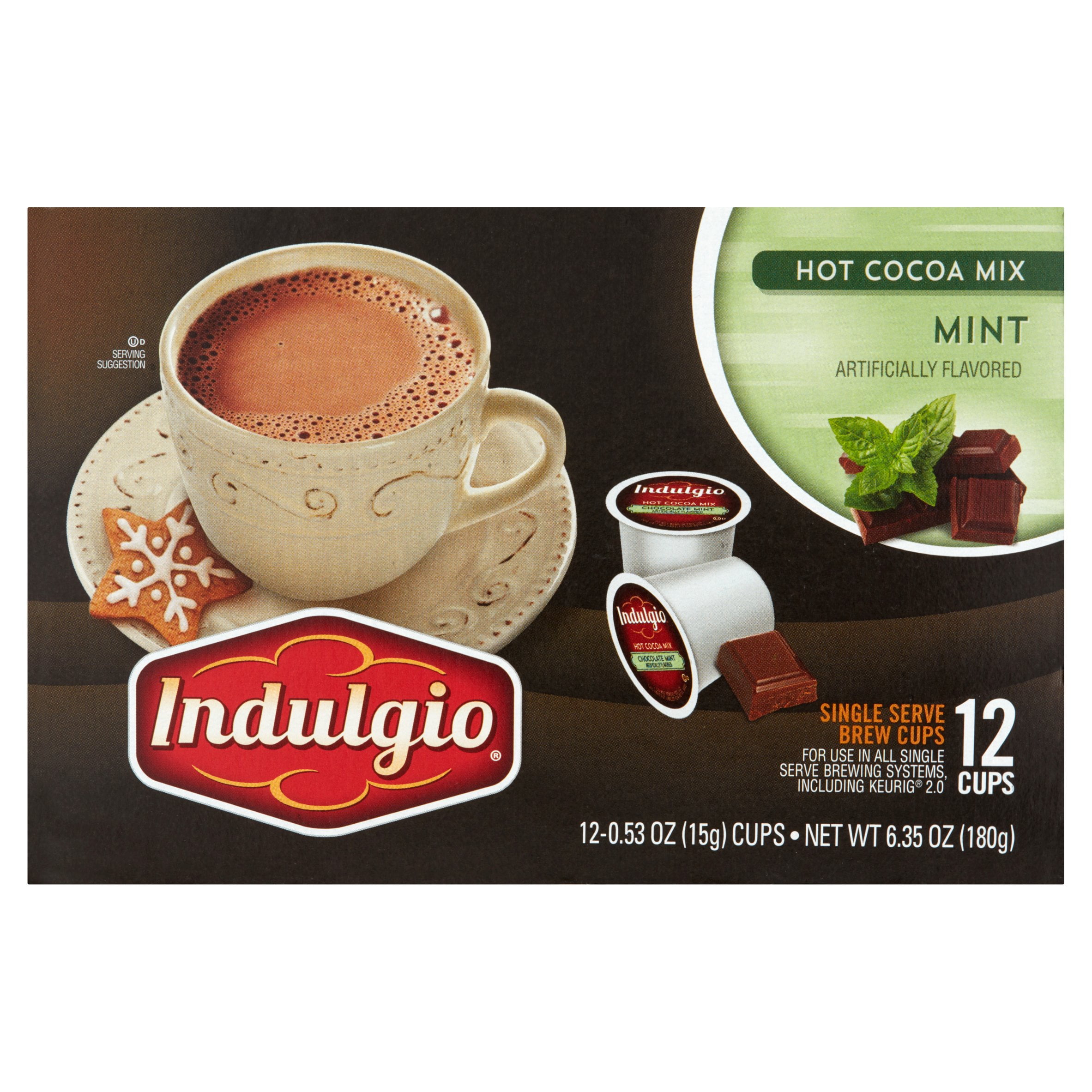 Indulgio Hot Cocoa Mix Mint Single Serve Brew Cups 0.53 oz 12 count