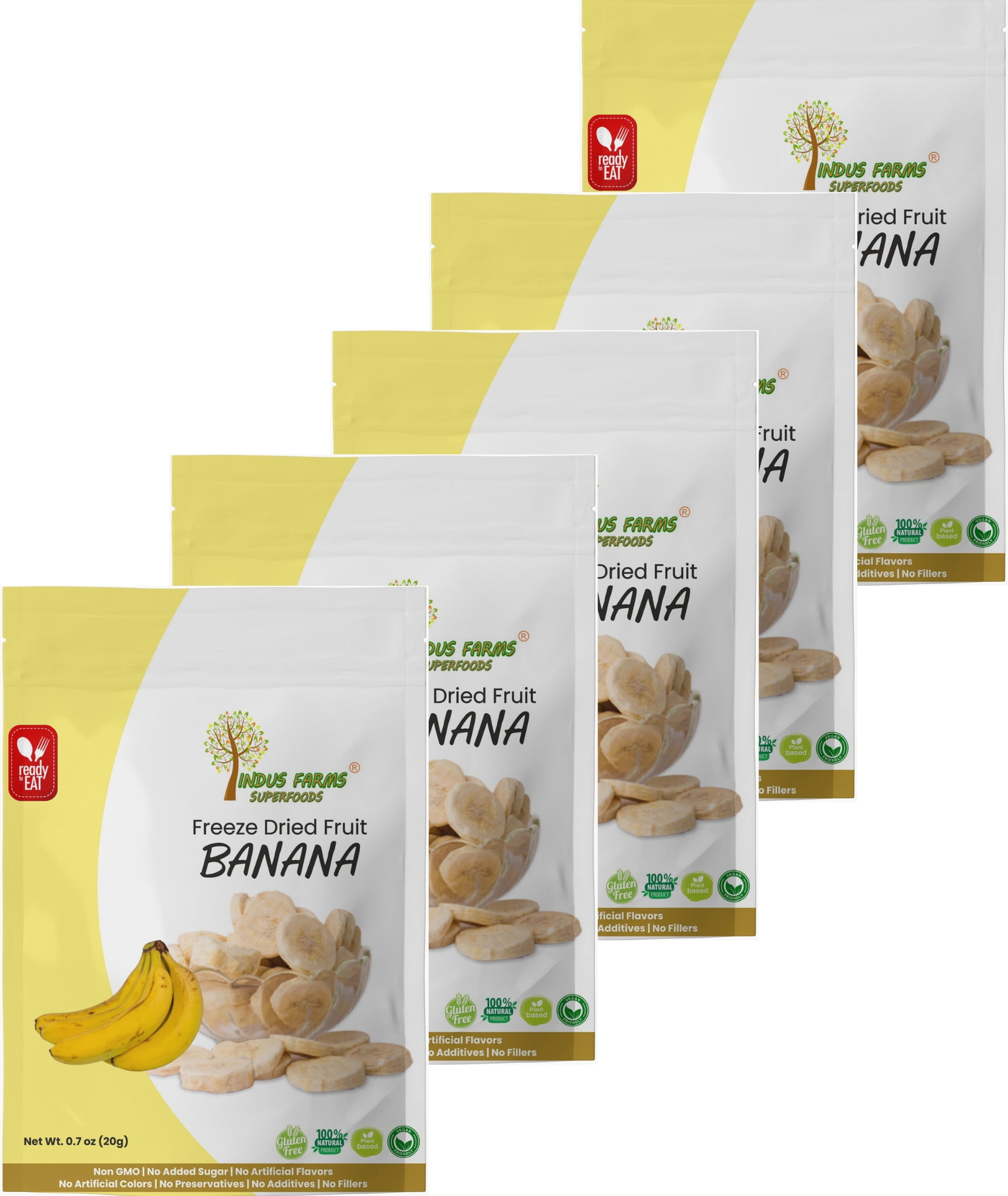 Indus Farms Superfoods Freeze Dried Bananas (Multi-Pack), Additive-Free, GMO-Free, No Added Sugars, Paleo, Vegan, No Preservatives