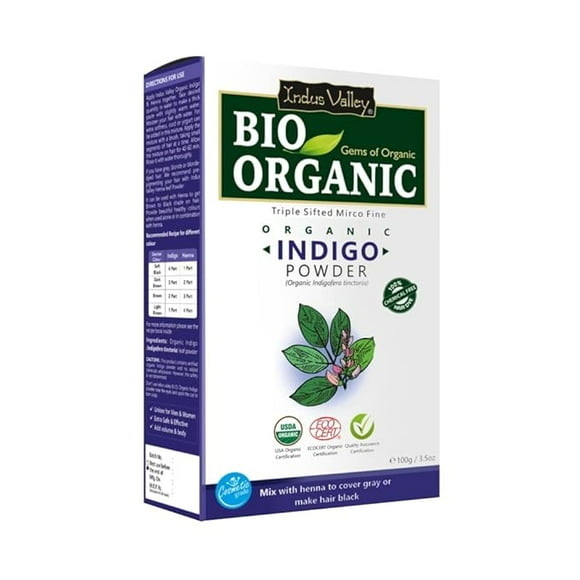 Indus Valley Bio Organic 100% Herbal Indigo , Organic Indigo Powder Protects hair from Damage - 100 gm