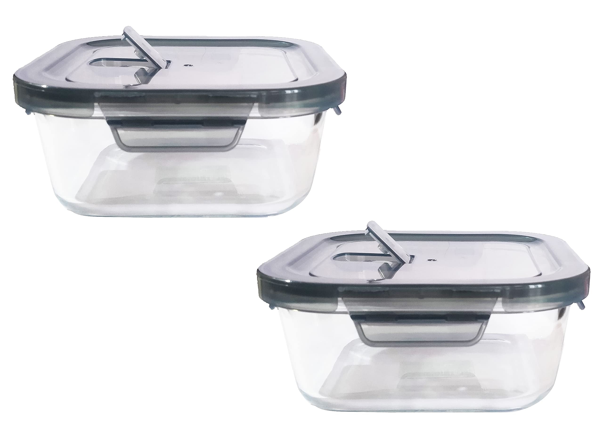 Indusbay® Borosilicate Glass Square Food Storage Container Set With Air Vent Lid Airtight Lid
