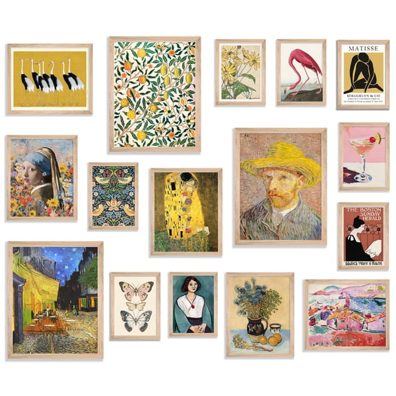 Induslyfe 16 Pcs Eclectic Wall Art Prints Decor Canvas, Vintage Eclectic Maximalist Decor Aesthetic Boho Gallery Wall Prints for Bedroom, Farmhouse Rustic French Country Botanical Painting (Unframed)