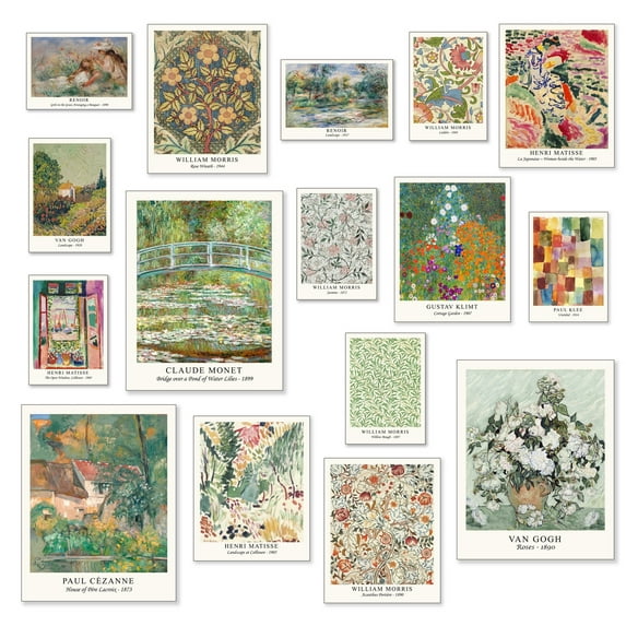 Induslyfe 16 Pcs Retro Wall Art Prints Decor Canvas, Vintage Eclectic Maximalist Decor Aesthetic Boho Gallery Wall Prints for Bedroom, Farmhouse Rustic French Country Botanical Paintings (Unframed)