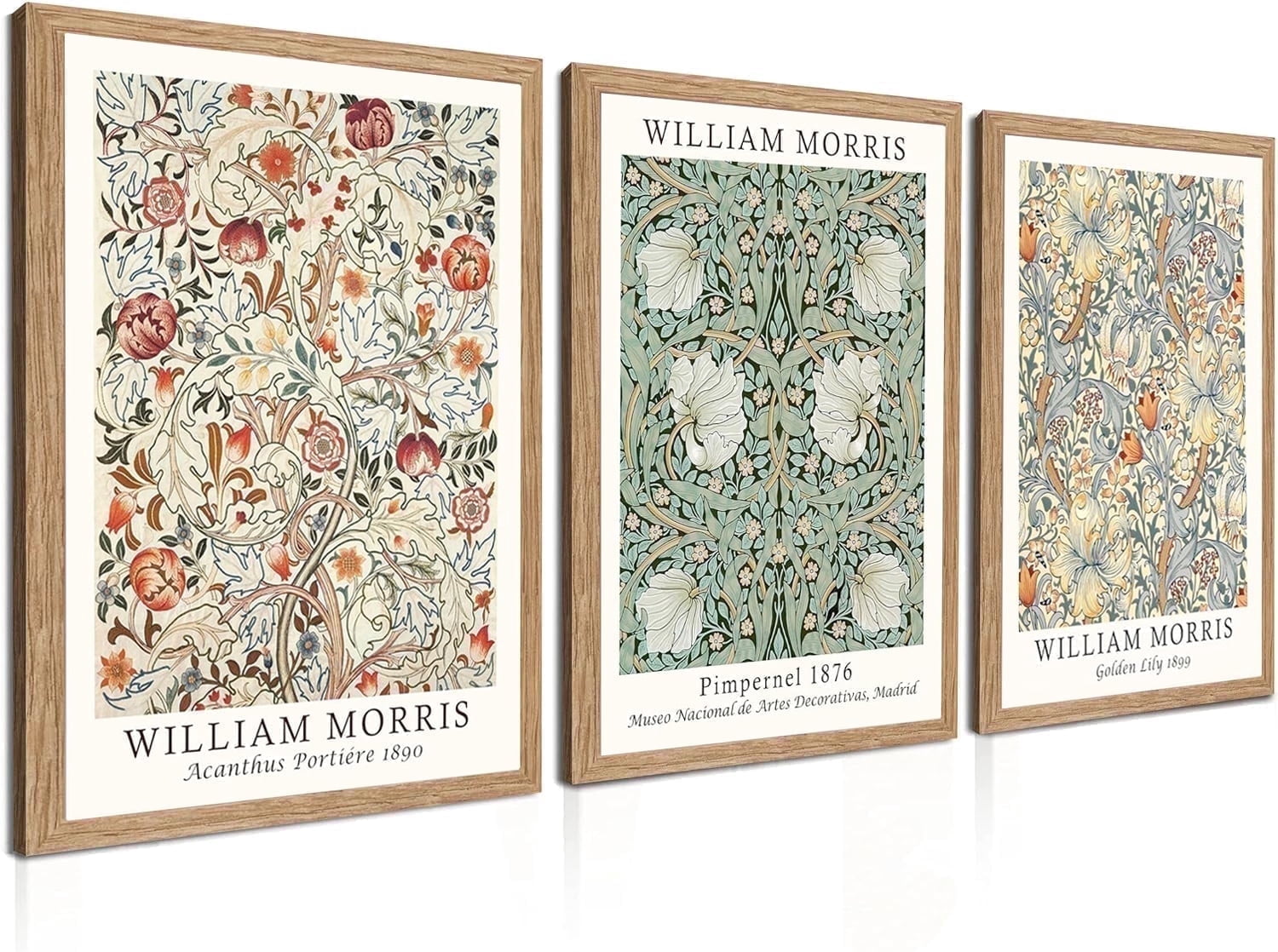 Induslyfe Framed Flower Wall Art Canvas Decor Set of 3, William Morris, Matisse Wall Art Framed Prints Poster Mid Century Modern Art, Gogh Floral Botanical wall art living room bathroom bedroom 12x16