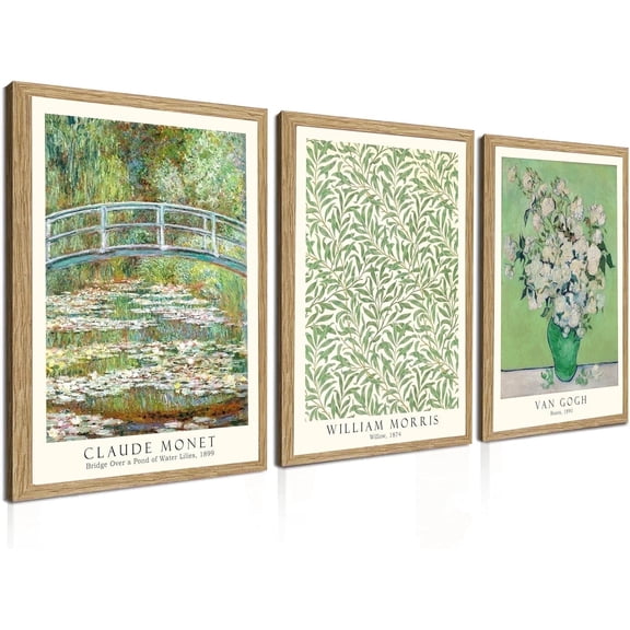 Induslyfe Framed Grass Wall Art Canvas Decor Set of 3, Matisse Wall Art Framed Prints Posters Mid Century Modern Art, Gogh Morris Floral Botanical wall art living room, bathroom, bedroom 12x16