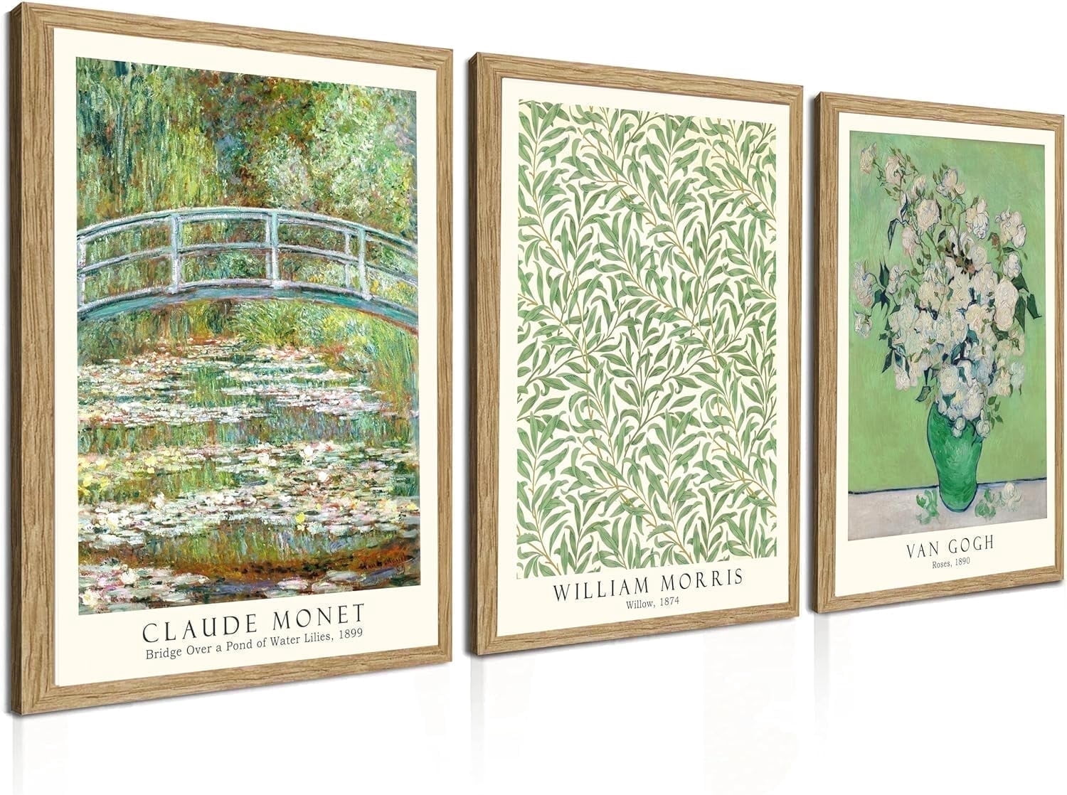 Induslyfe Framed Grass Wall Art Canvas Decor Set of 3, Matisse Wall Art Framed Prints Posters Mid Century Modern Art, Gogh Morris Floral Botanical wall art living room, bathroom, bedroom 12x16
