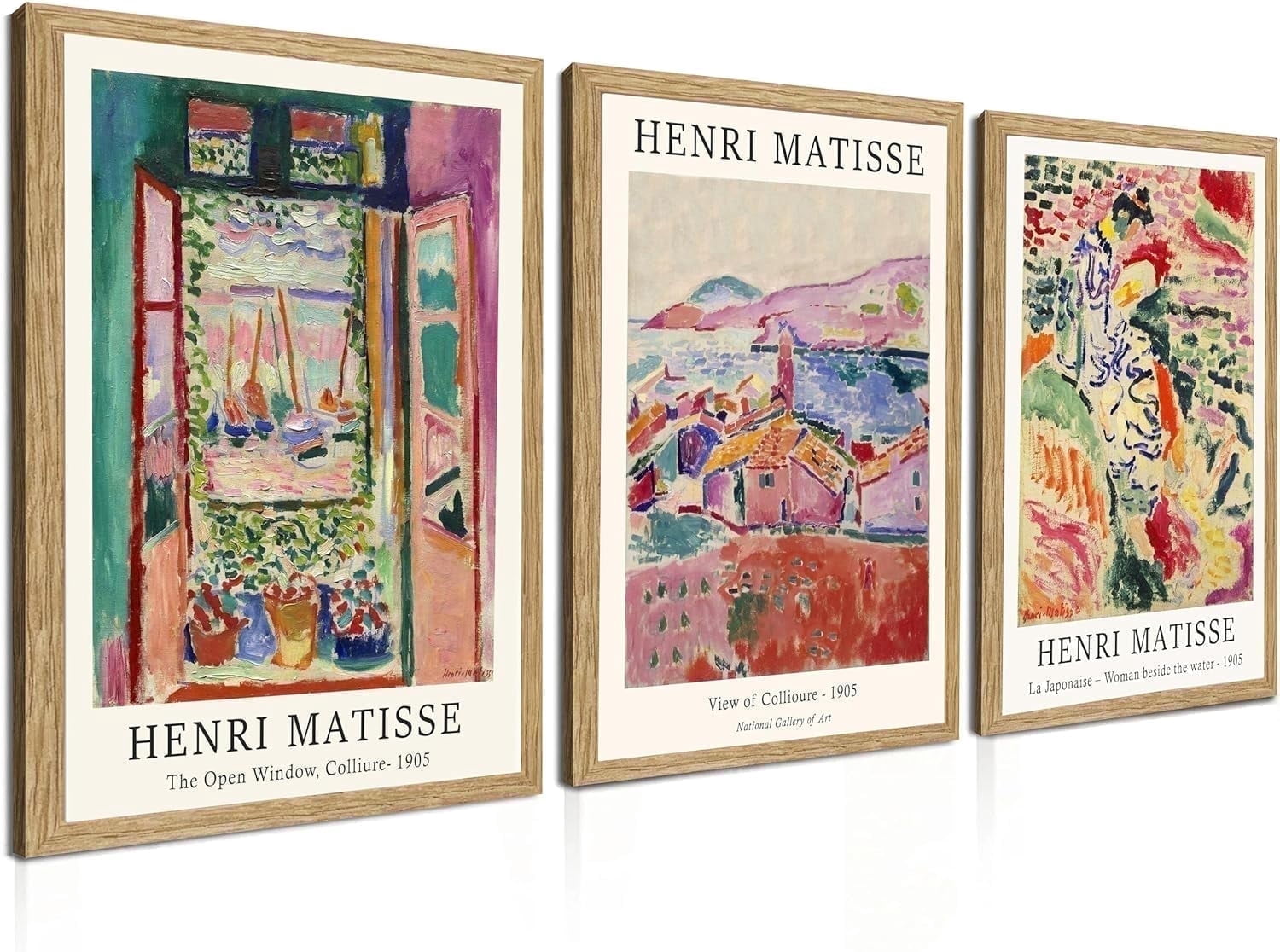 Induslyfe Framed Retro Vintage Wall Art Canvas Decor Set of 3, Matisse Wall Art Prints Poster Mid Century Modern Art, Sage Green Aesthetic Floral Botanical wall art living room bathroom bedroom 12x16