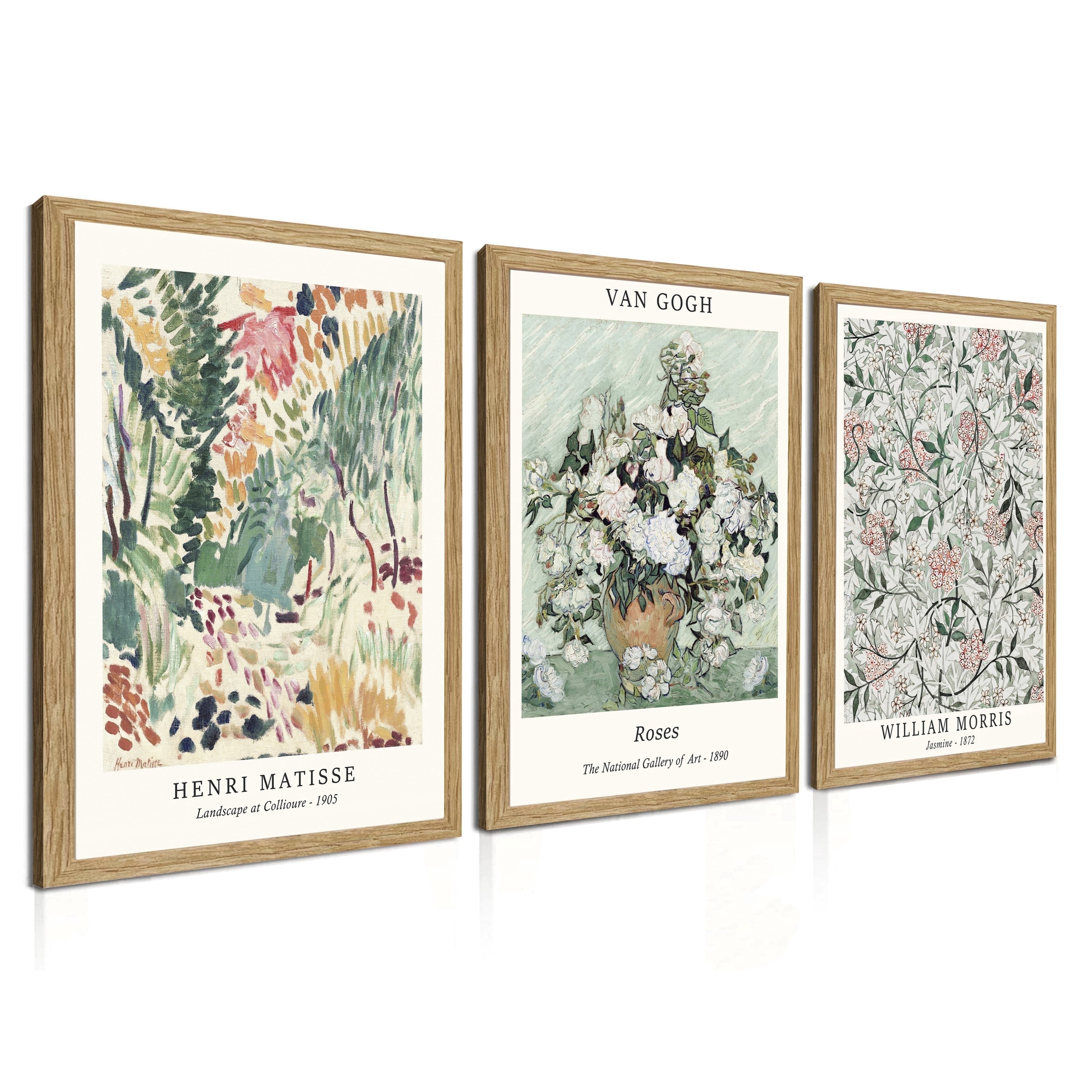 Induslyfe Framed Sage Green Vintage Wall Art Canvas Decor Set of 3, Matisse Wall Art Prints Posters Mid Century Modern Art, Van Gogh Floral Botanical wall art, bathroom, bedroom, living room 12x16