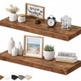 thumbnail image 1 of Induslyfe Large Rustic Brown Floating Wall Shelves, Wood Wall Mounted Shelf, Set, 22.5 x 6.7 in, Set of 2, shelf over toilet farmhouse decor, 1 of 6