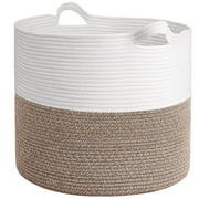 Induslyfe Large Woven Storage Basket Bin 16"x14" Decorative Natural cotton Rope Basket Blankets, Books, Toys,Clothes, Plant Organizer Living Room Boho Home Décor