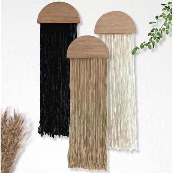 Induslyfe Macrame Wall Hanging 3 pcs Tapestry Woven Boho Home Chic Wall decor Bohemian Geometric Art Decor Bedroom Nursery Apartment Dorm Decor Minimalistic Neutral Beige Black gift Birthday Xmas