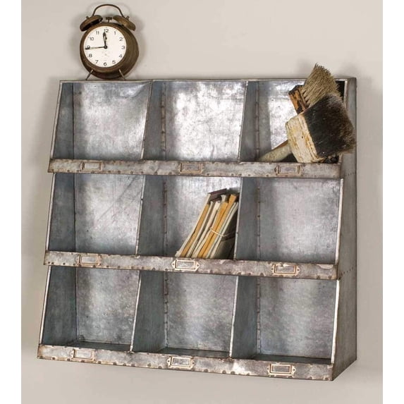 Industral Style Vintage Farmhouse Country Rustic Galvanized Steel Wall Cubbies Shelves Bins