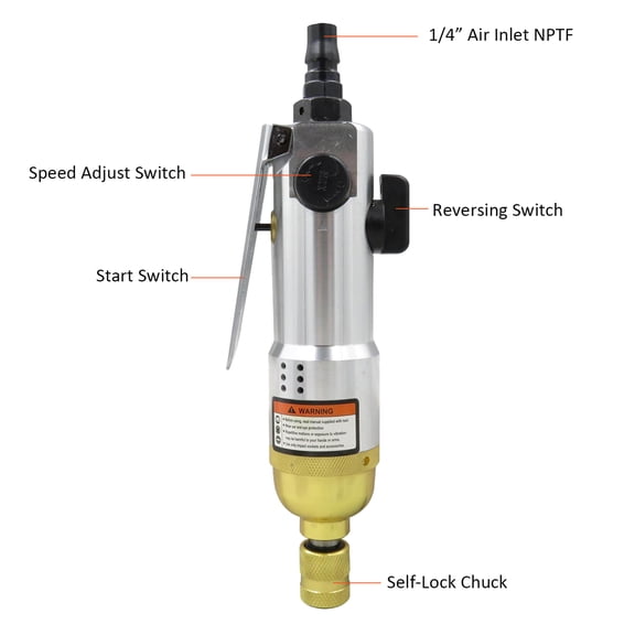 Industrial 1/4 Pneumatic Air Screwdriver Straight Hand Air Torque Tool 9000rpm Reversible Screw Driver KP-8041 for Assembly Maintenance 8.5 in / 21.5 cm