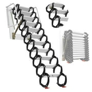 Industrial 12 Step Aluminum-Magnesium Collapsible Ladder ,700LBS Pull-Down Loft Stairs with Handrails |,Wall-Mounted Attic System for Commercial Roof Access