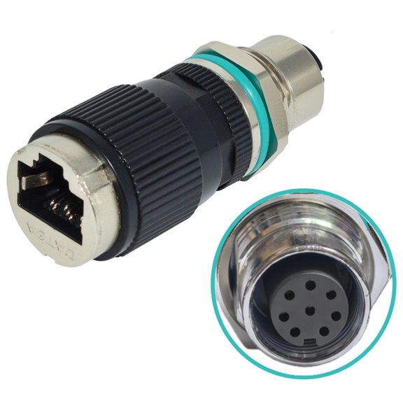 Industrial 12mm 8Pin to RJ45 Ethernet Connectors Adapter IP68 Waterproof Rating Cat6 Ethernet 10Gbps Data Transfer