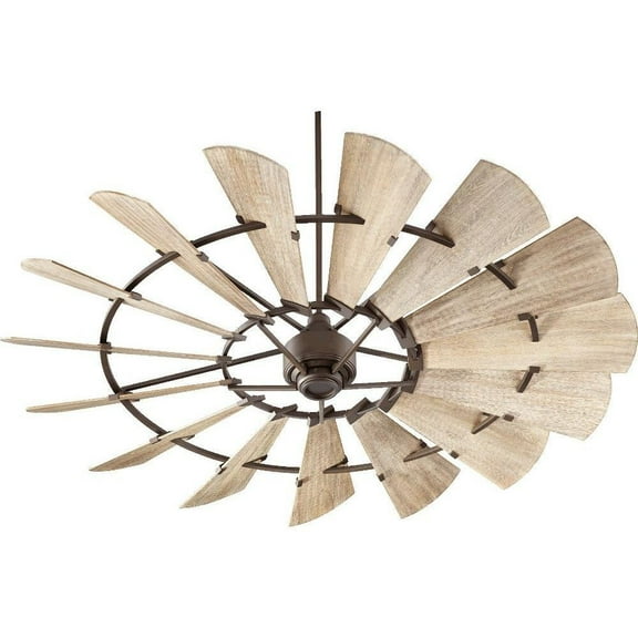 Industrial 15-Blade  Ceiling Fan with Weathered Oak Shades with Round Metal Frame 72 inches W X 16.46 inches H-Oiled Bronze Finish-Weathered Oak Blade