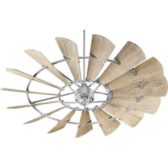 Industrial 15-Blade Ceiling Fan with Weathered Oak Shades with Round Metal Frame 72 inches W X 16.46 inches H-Galvanized Finish-Weathered Oak Blade