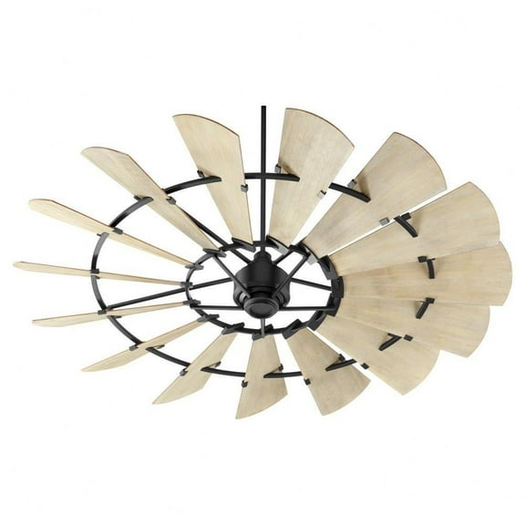 Industrial 15-Blade Ceiling Fan with Weathered Oak Shades with Round Metal Frame 72 inches W X 16.46 inches H-Noir Finish-Weathered Oak Blade Color