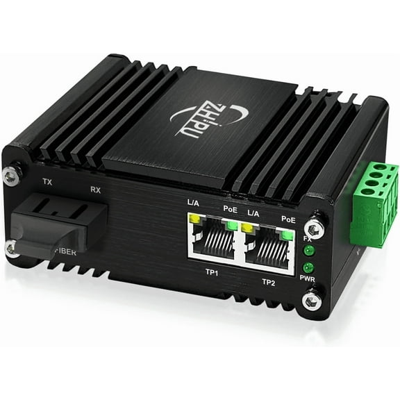 Industrial 2 Port Gigabit Fiber Media Converter Power Over Ethernet Hardened 2 10/100/1000Base-TX PoE 30W Optical Transceiver 802.3af/at 100/1000M SC Transmission Max 550m