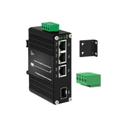 Mini 4 Ports Gigabit Industrial Fiber Ethernet Solar PoE Switch Hardened with 100/1000M Adaptive SFP Din Rail/Wall Mount VoIP/RV Truck Boost Voltage 9-58V to 48V Max 90W