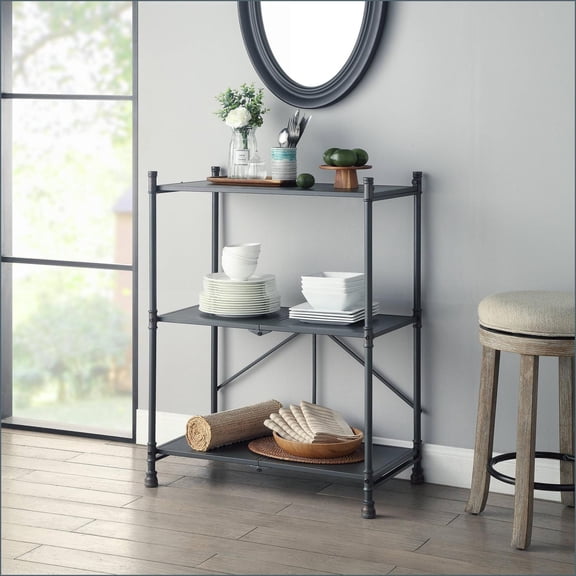 Industrial 3-Tier Foldable Console Table | Sandy Black & Dark Bronze | Metal | Bronze