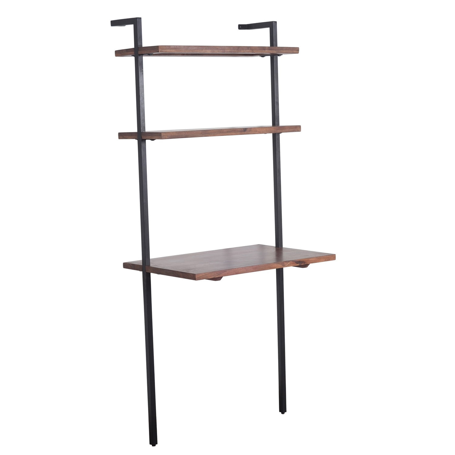 Industrial 3-Tier Brown Mango Wood Ladder Wall Shelf